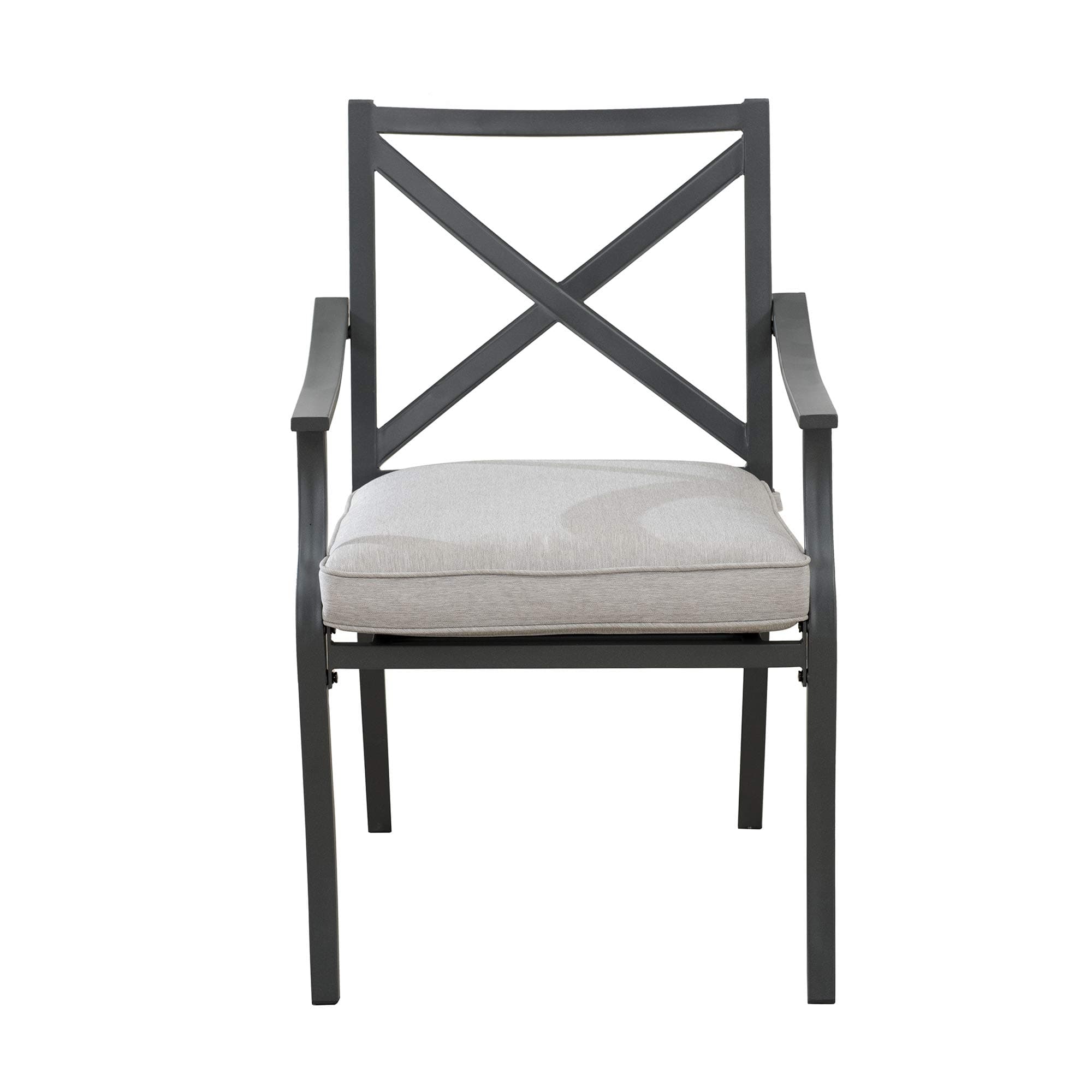 Ravenna Home Archer Steel-Framed Outdoor Patio Dining Chairs, Set of 2, 35"H, Gray — straight-on cushioned chair.