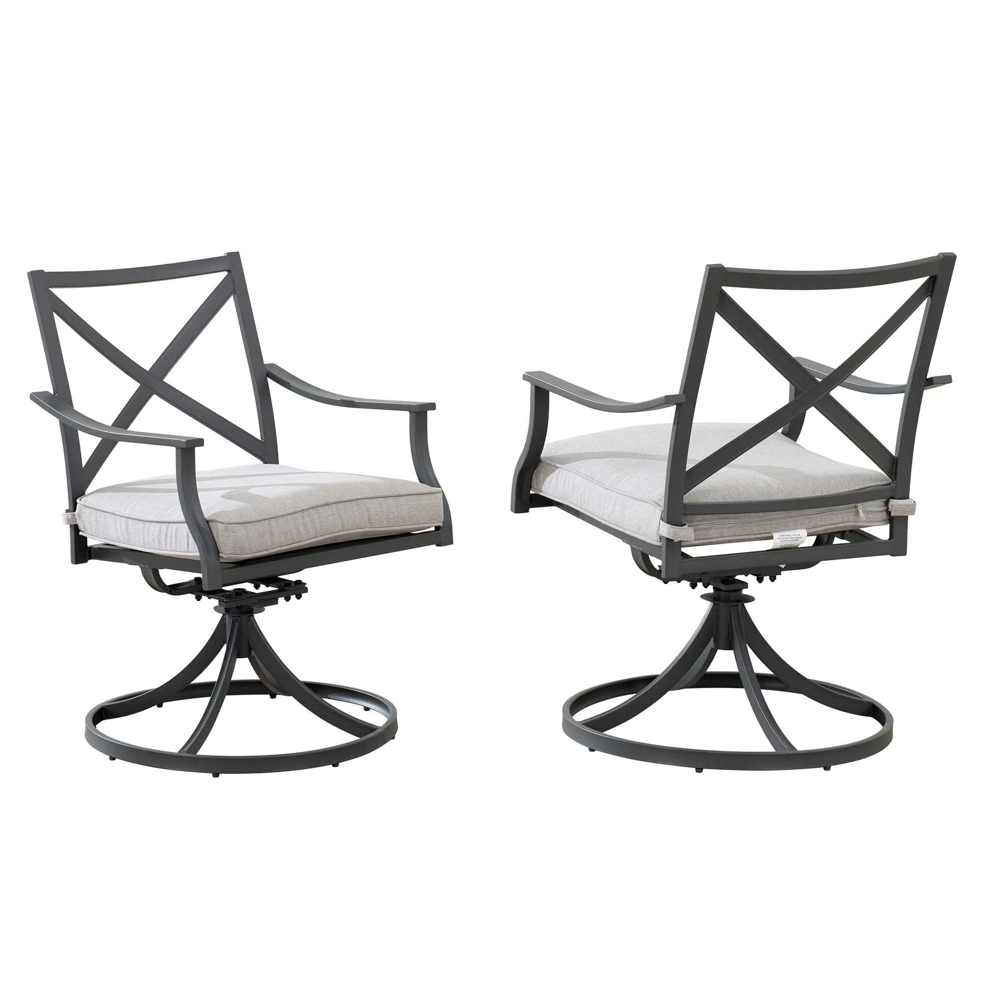 Ravenna Home Archer Steel-Framed Outdoor Patio Swivel Dining Chairs, Set of 2, 35"H, Gray — swivel chair pair shown together.