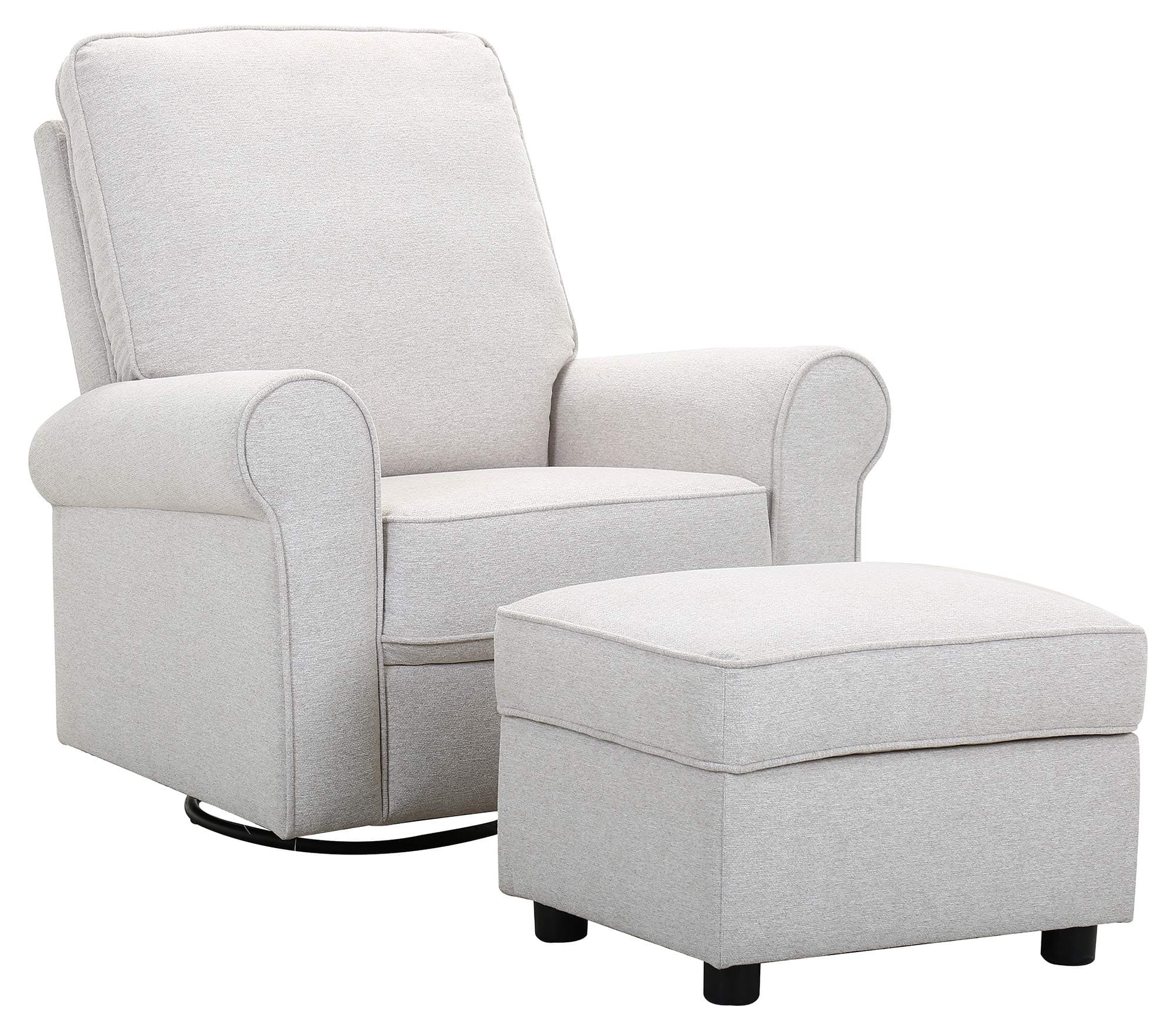 Ravenna Home Classic Swivel Recliner with Storage Ottoman Cream — Cream, front three-quarter view