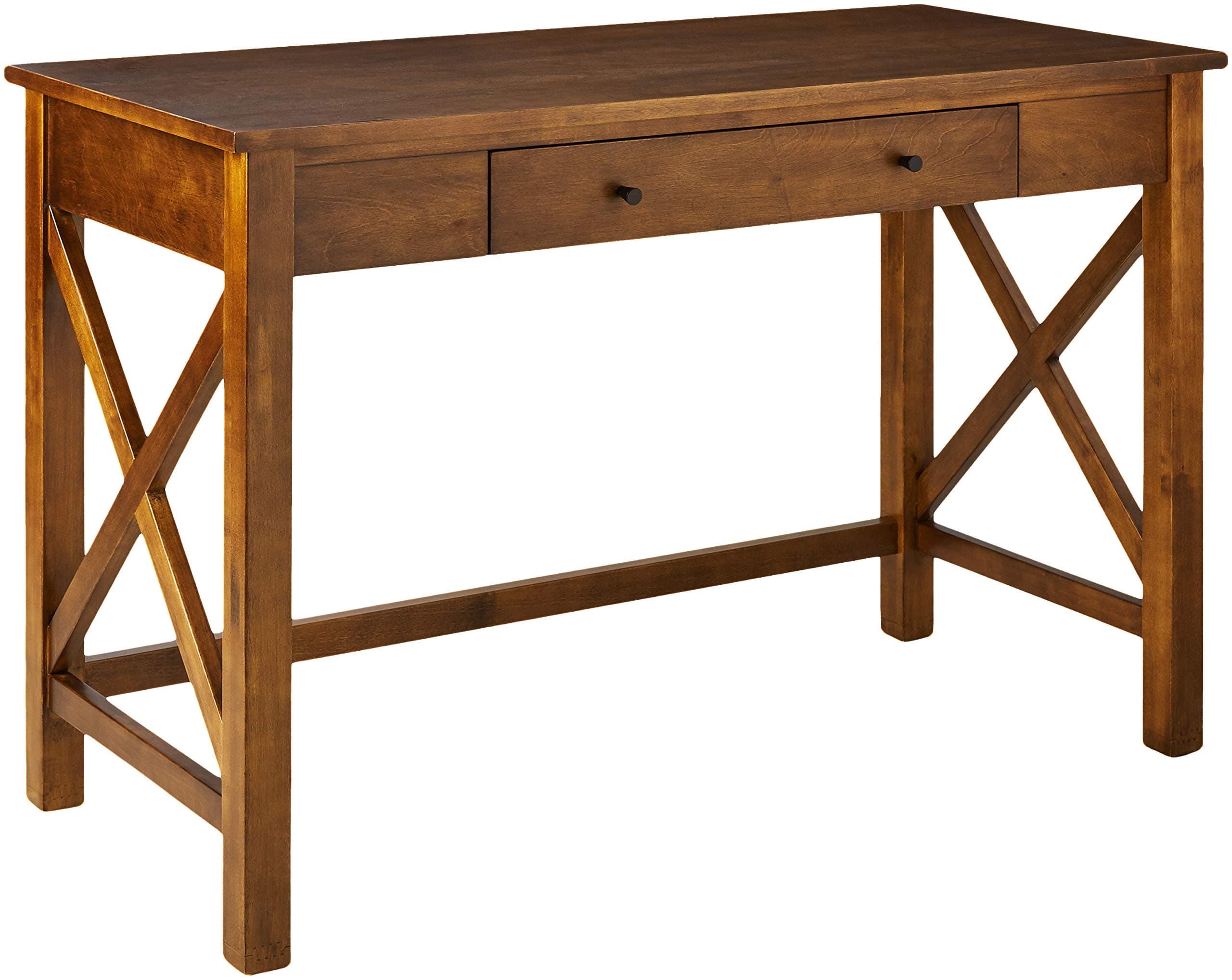 Ravenna Home Classic Two-Drawer Desk Walnut — Walnut, front three-quarter view