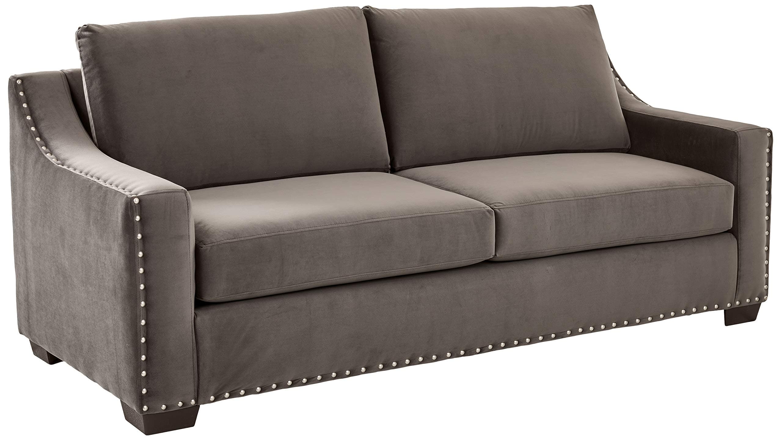 Ravenna Home Mayes Sloped Nailhead Sofa Charcoal — Charcoal, front three-quarter view
