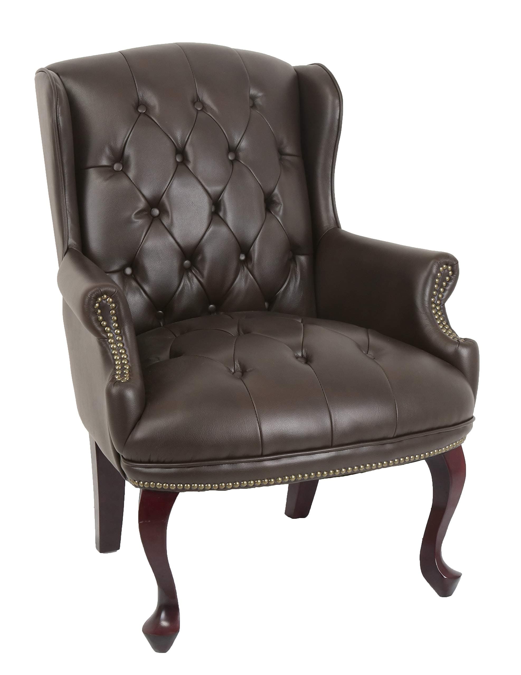 Ravenna Home Goodwin Faux Leather Tufted Wingback Club Accent Chair Brown — Brown, front three-quarter view