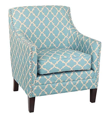 Ravenna Home Kaiden Patterned Nailhead Accent Chair Blue Moroccan — Blue Moroccan, front three-quarter view