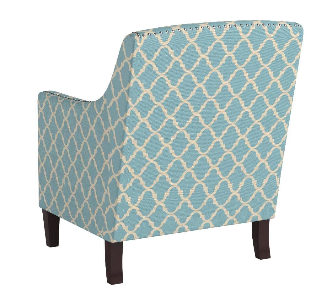 Ravenna Home Kaiden Patterned Nailhead Accent Chair Blue Moroccan — Blue Moroccan, rear view