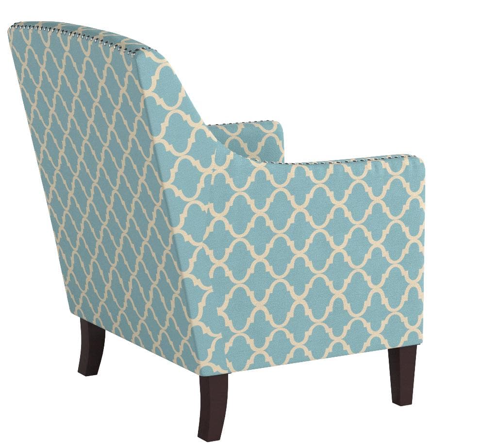 Ravenna Home Kaiden Patterned Nailhead Accent Chair Blue Moroccan — Blue Moroccan, opposite rear view