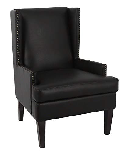 Ravenna Home Contemporary Faux Leather Nailhead Wingback Accent Chair Black — Black, front three-quarter view