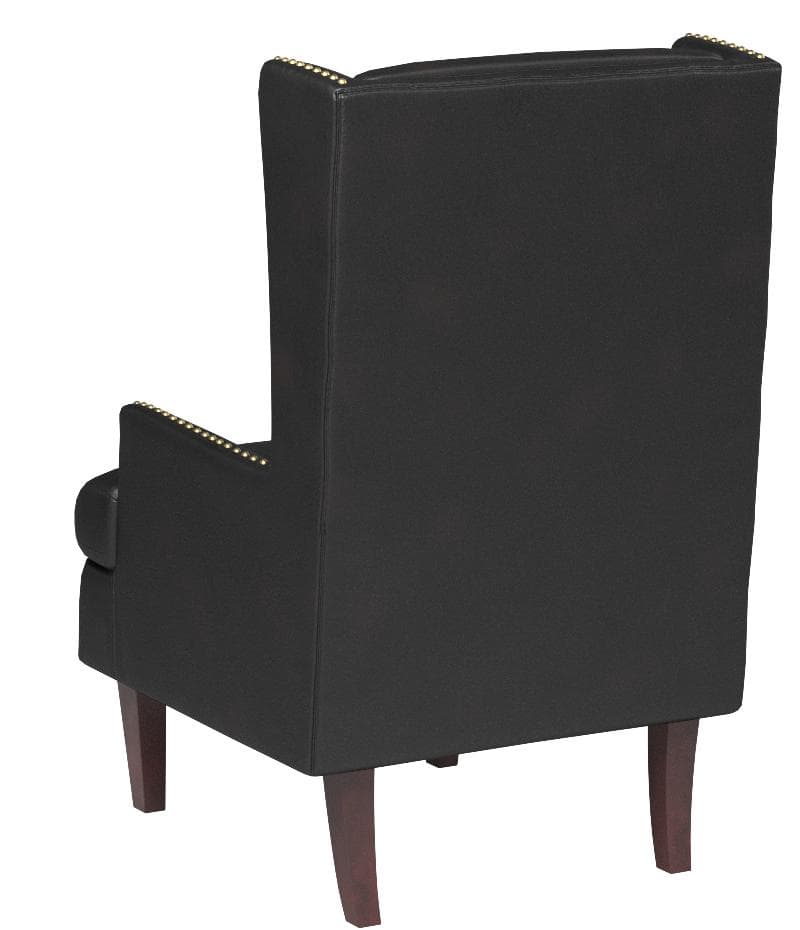 Ravenna Home Contemporary Faux Leather Nailhead Wingback Accent Chair Black — Black, rear view