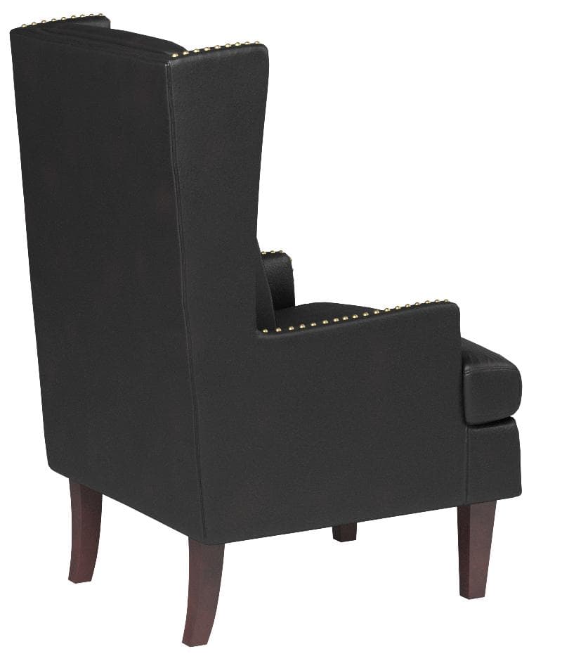 Ravenna Home Contemporary Faux Leather Nailhead Wingback Accent Chair Black — Black, opposite rear view