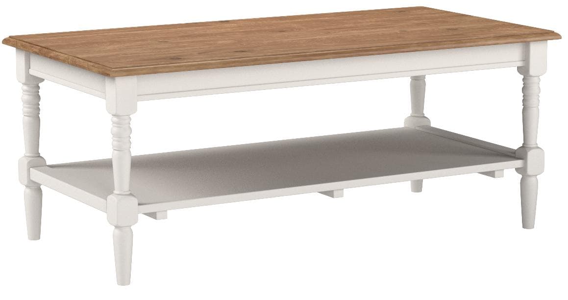 Ravenna Home Amber Rustic Farmhouse Shelf Coffee Table Natural and White — Rustic White, rear view