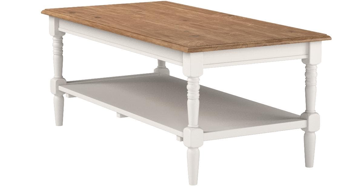 Ravenna Home Amber Rustic Farmhouse Shelf Coffee Table Natural and White — Rustic White, opposite rear view