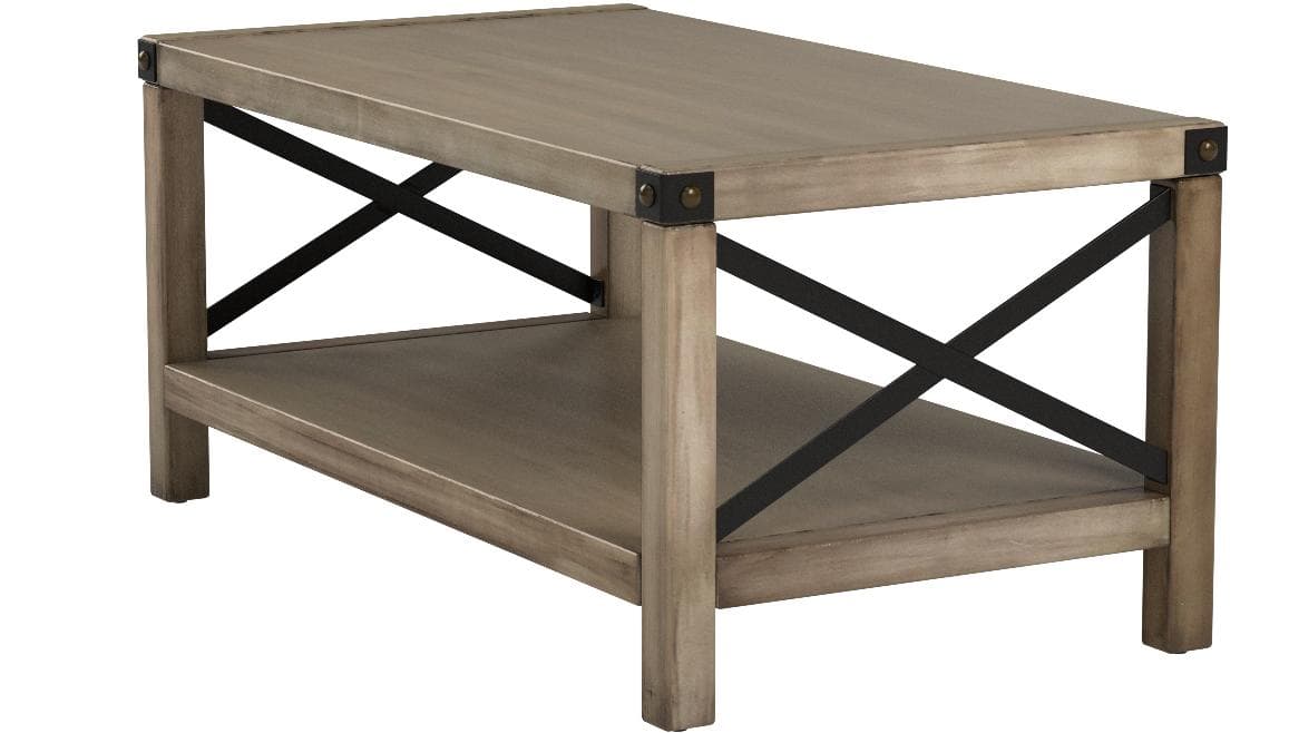 Ravenna Home Modern Farmhouse Coffee Table Antique Gray Pine — Antique Gray, alternate front view