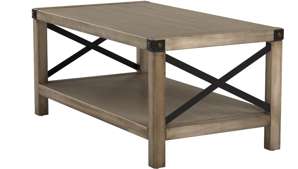 Ravenna Home Modern Farmhouse Coffee Table Antique Gray Pine — Antique Gray, opposite rear view