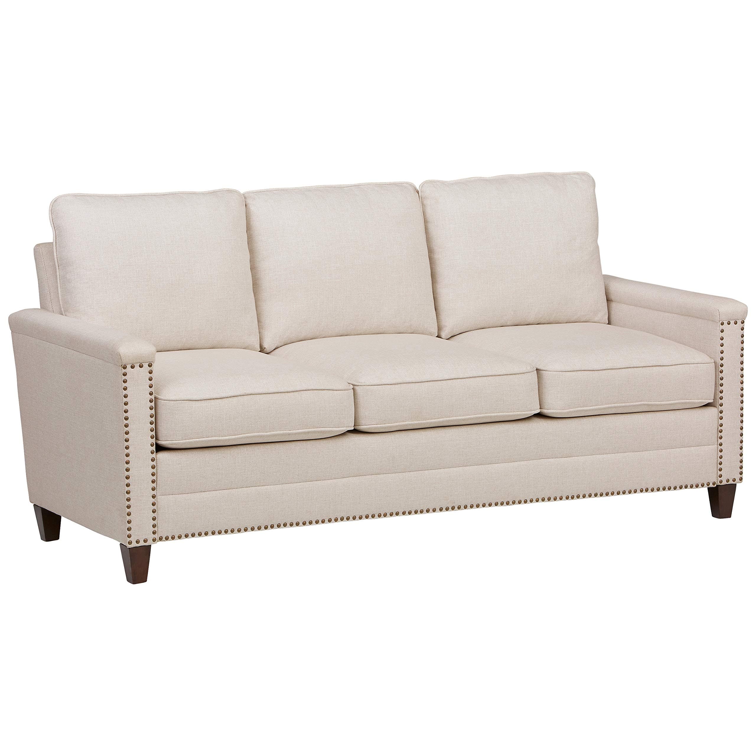 Ravenna Home Raymond Casual Nailhead Trim Sofa Beige — Beige, front three-quarter view