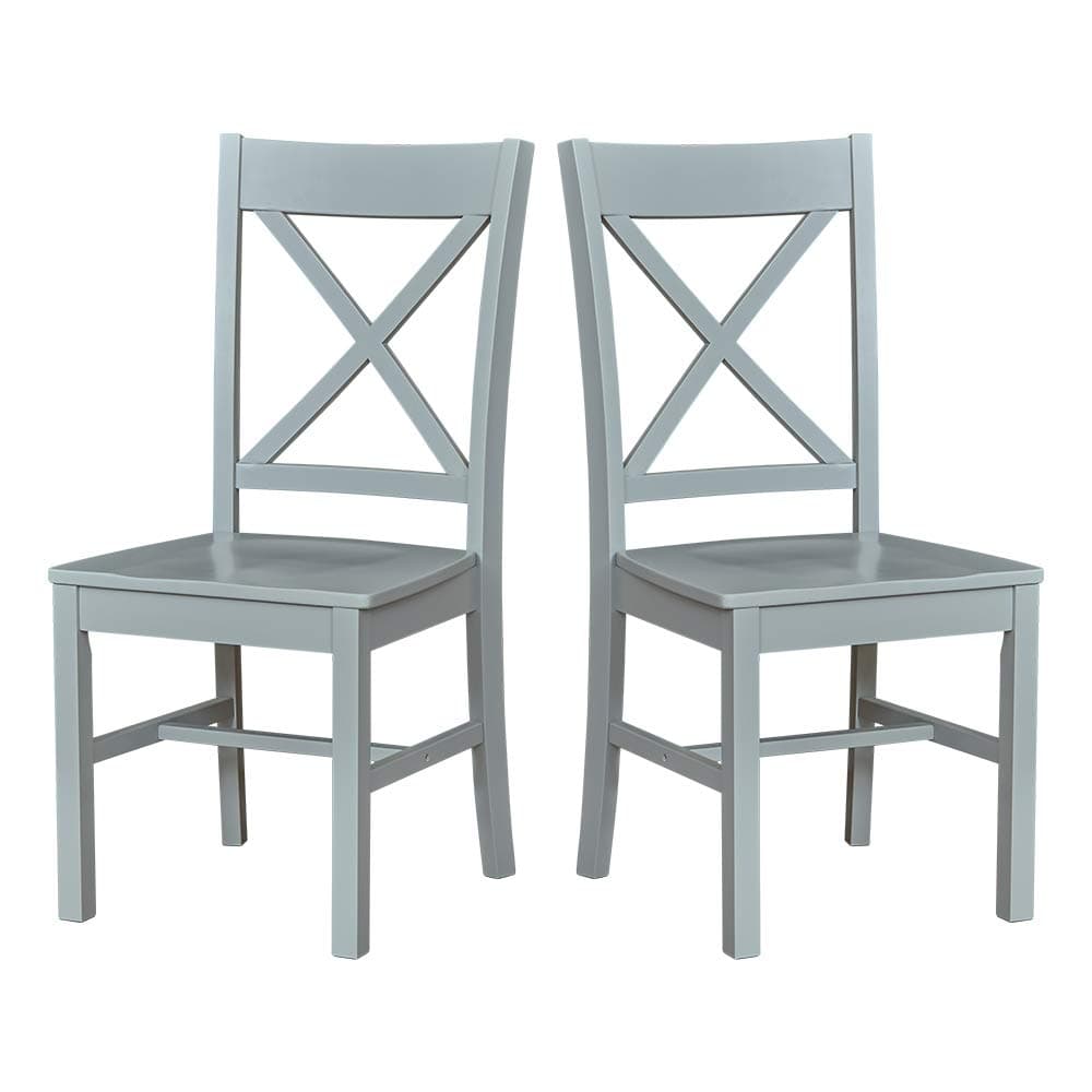 Ravenna Home Solid Pine Dining Chair with Cutout Back Gray Finish, Set of 2 — Gray, front three-quarter view