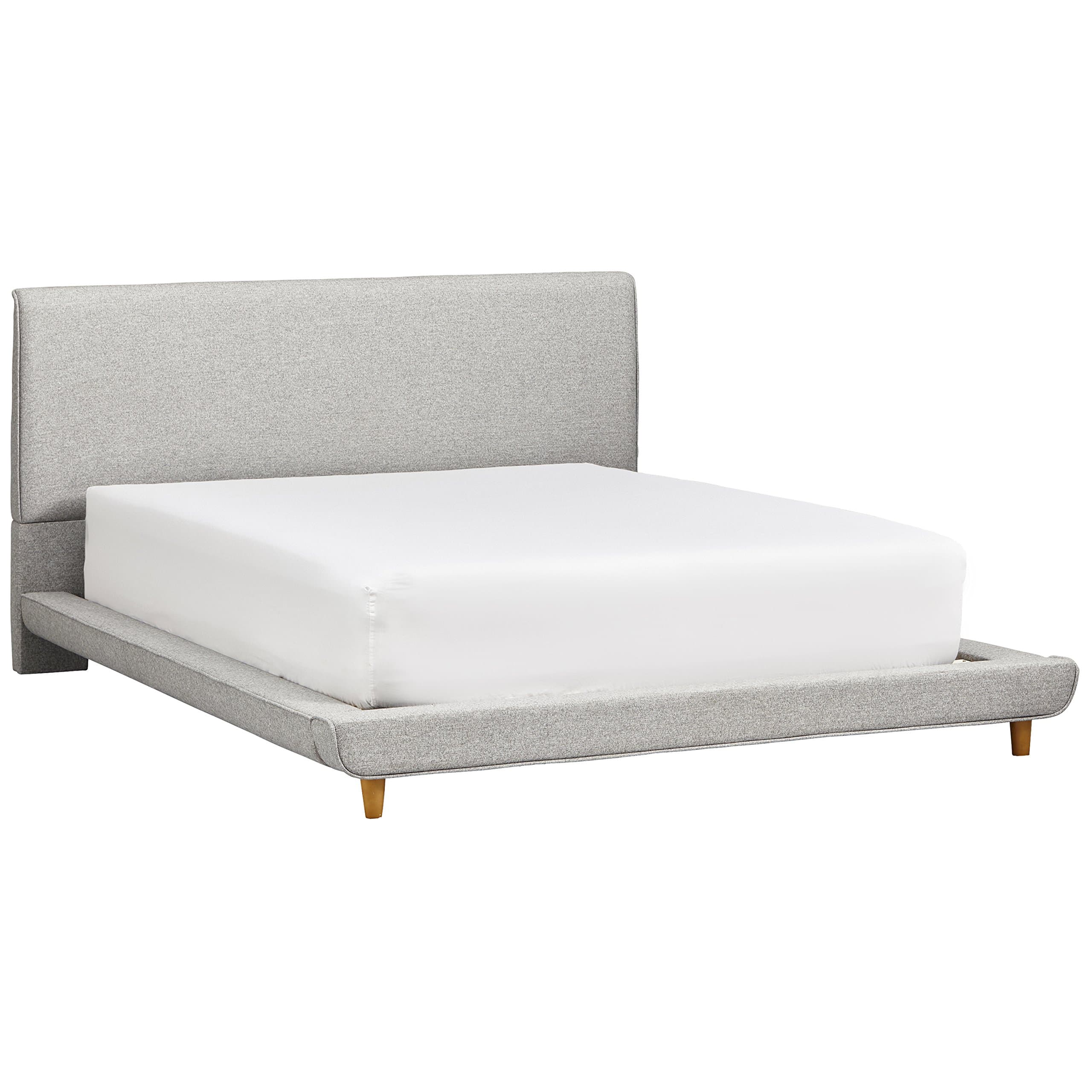 Rivet York Modern Extended Platform Queen Bed Grey — Orly Silver, front three-quarter view