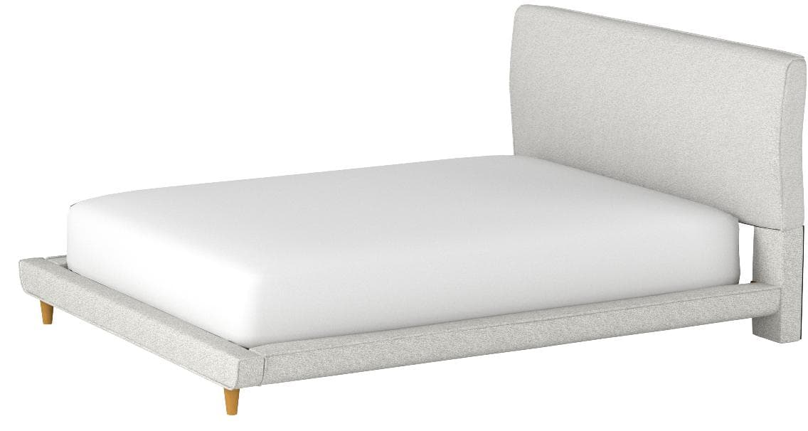 Rivet York Modern Extended Platform Queen Bed Grey — Orly Silver, alternate front view; mattress and bedding shown for styling