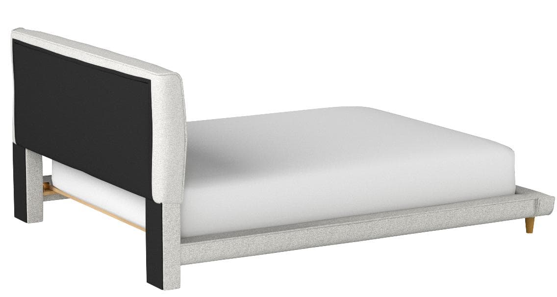 Rivet York Modern Extended Platform Queen Bed Grey — Orly Silver, opposite rear view; mattress and bedding shown for styling