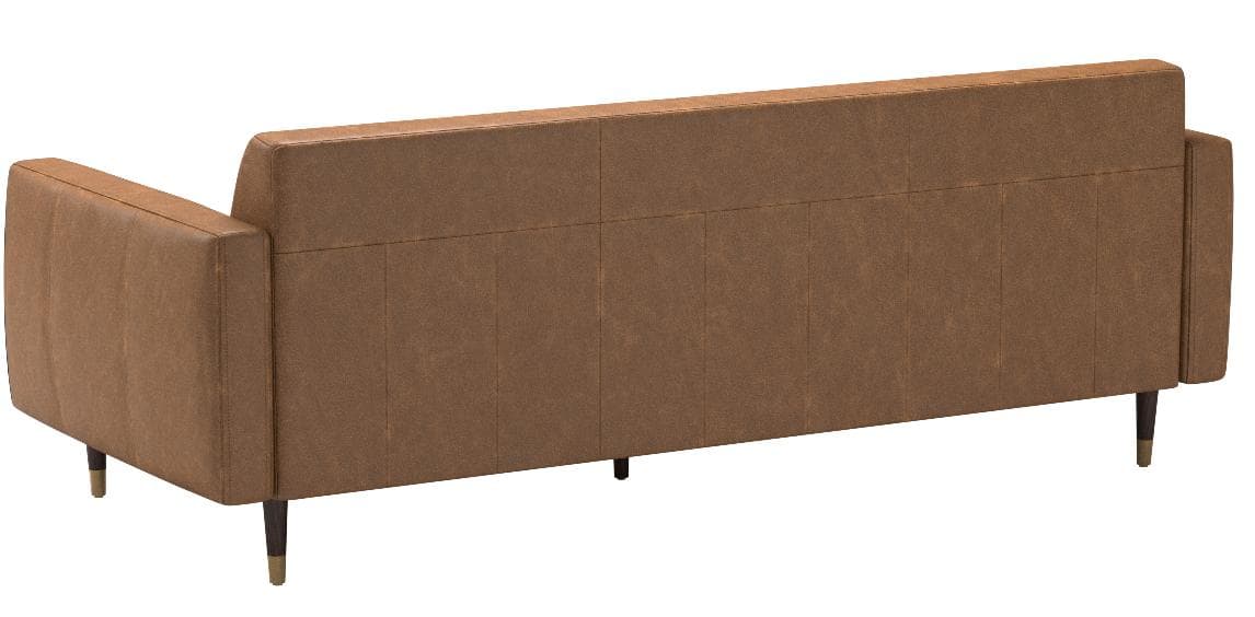 Rivet Damien Mid-Century Modern Channel-Backed Sofa Leather, Cognac — Cognac, rear view