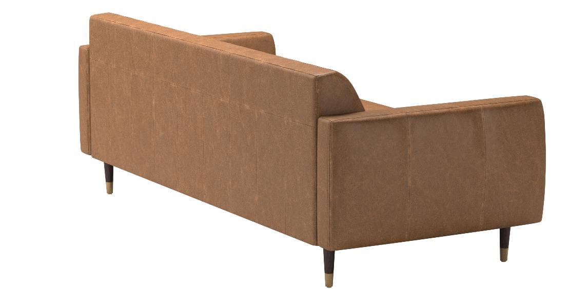 Rivet Damien Mid-Century Modern Channel-Backed Sofa Leather, Cognac — Cognac, opposite rear view