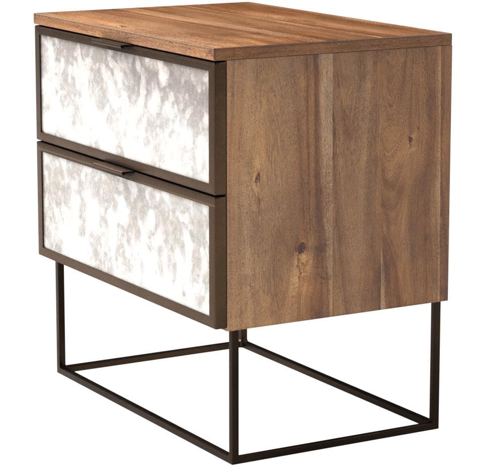 Rivet Modern Wood and Antique Mirror Panel Bedside Nightstand, Brass Finish, 24", Brown — Brown / Brass, alternate front view