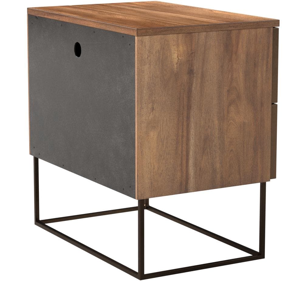 Rivet Modern Wood and Antique Mirror Panel Bedside Nightstand, Brass Finish, 24", Brown — Brown / Brass, opposite rear view