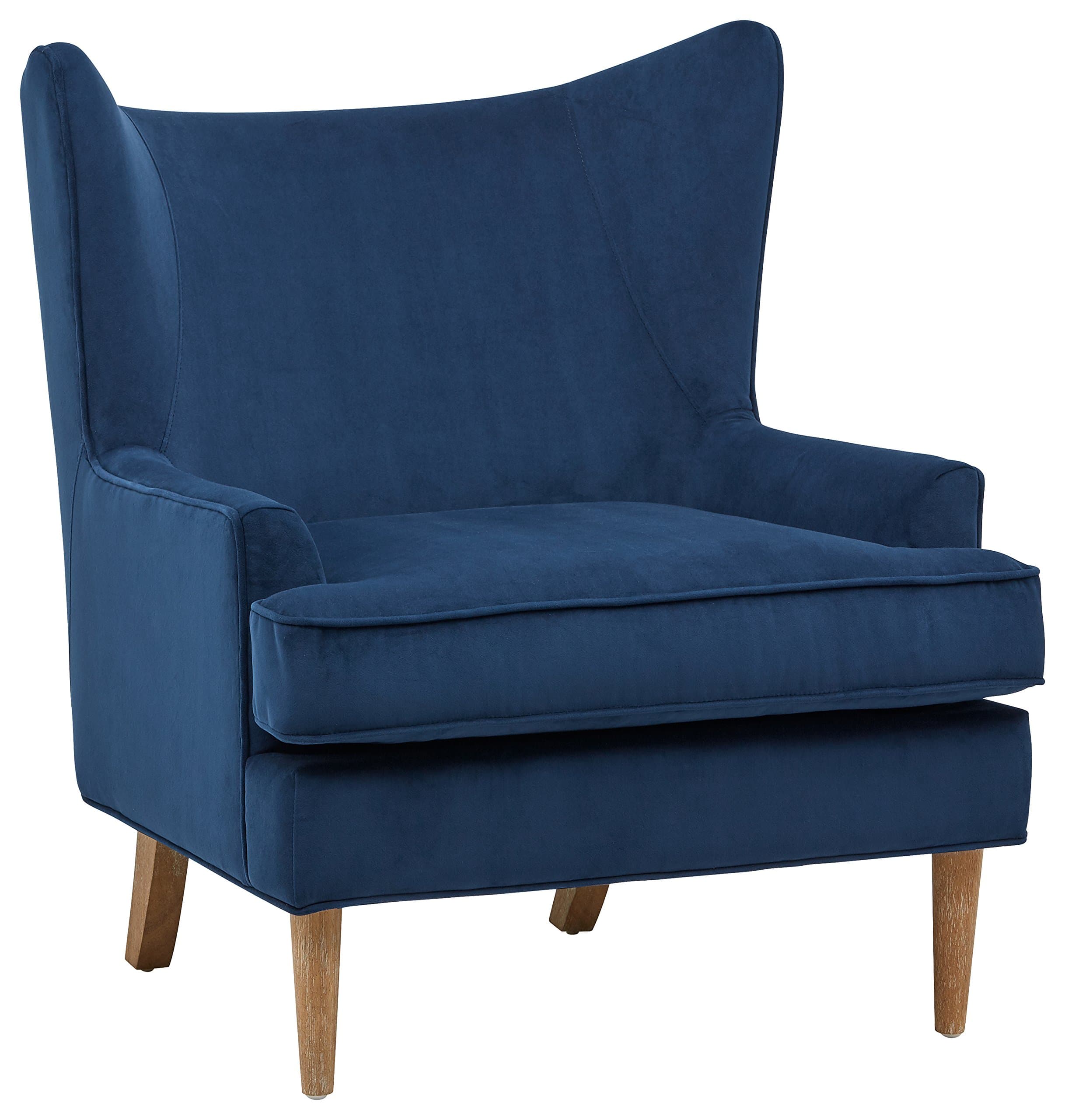 Rivet Chelsea Velvet Wing-Back Accent Chair, Navy — Navy, front three-quarter view