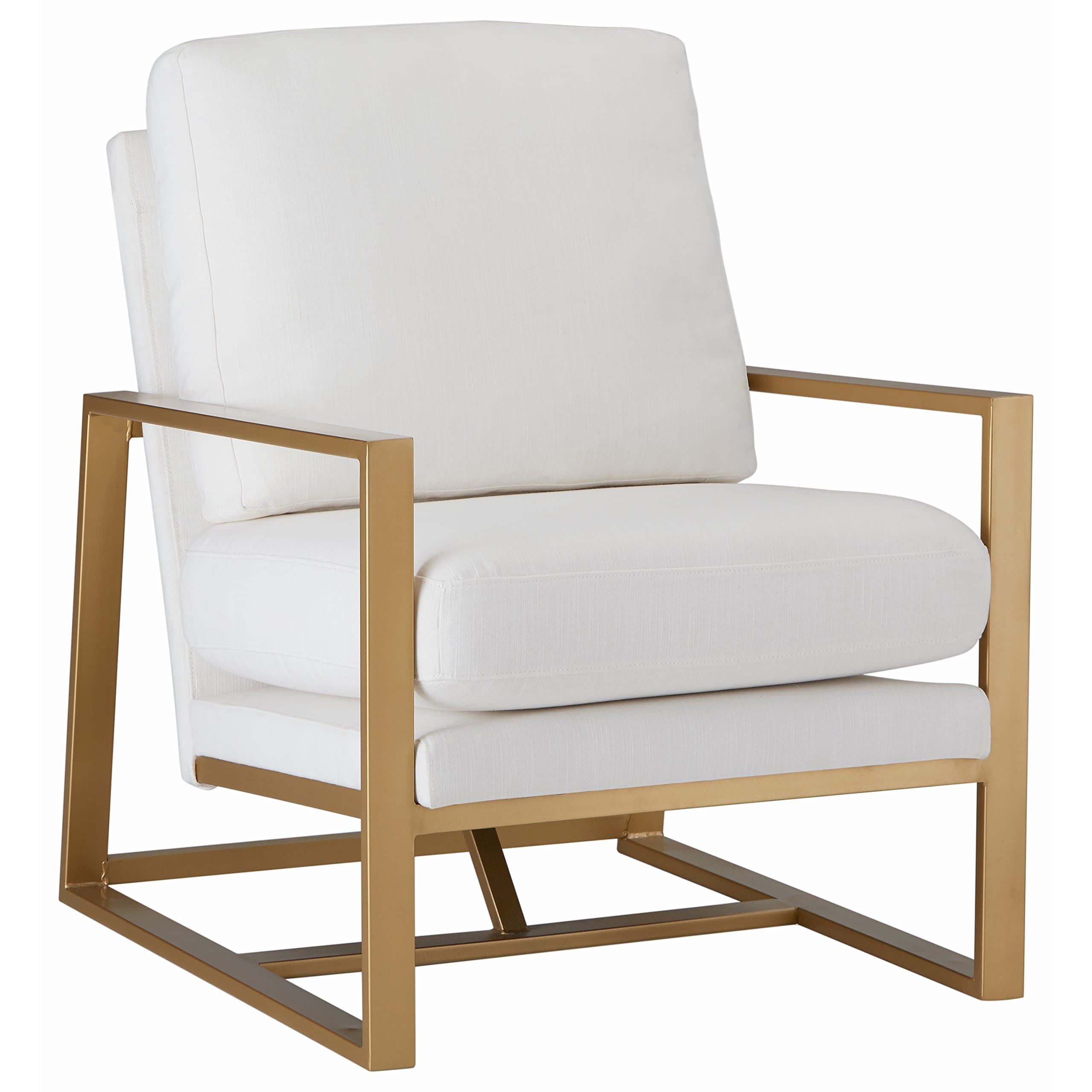 Rivet Charlotte Mid-Century Modern Upholstered Gold Accent Chair Natural — Natural, front three-quarter view