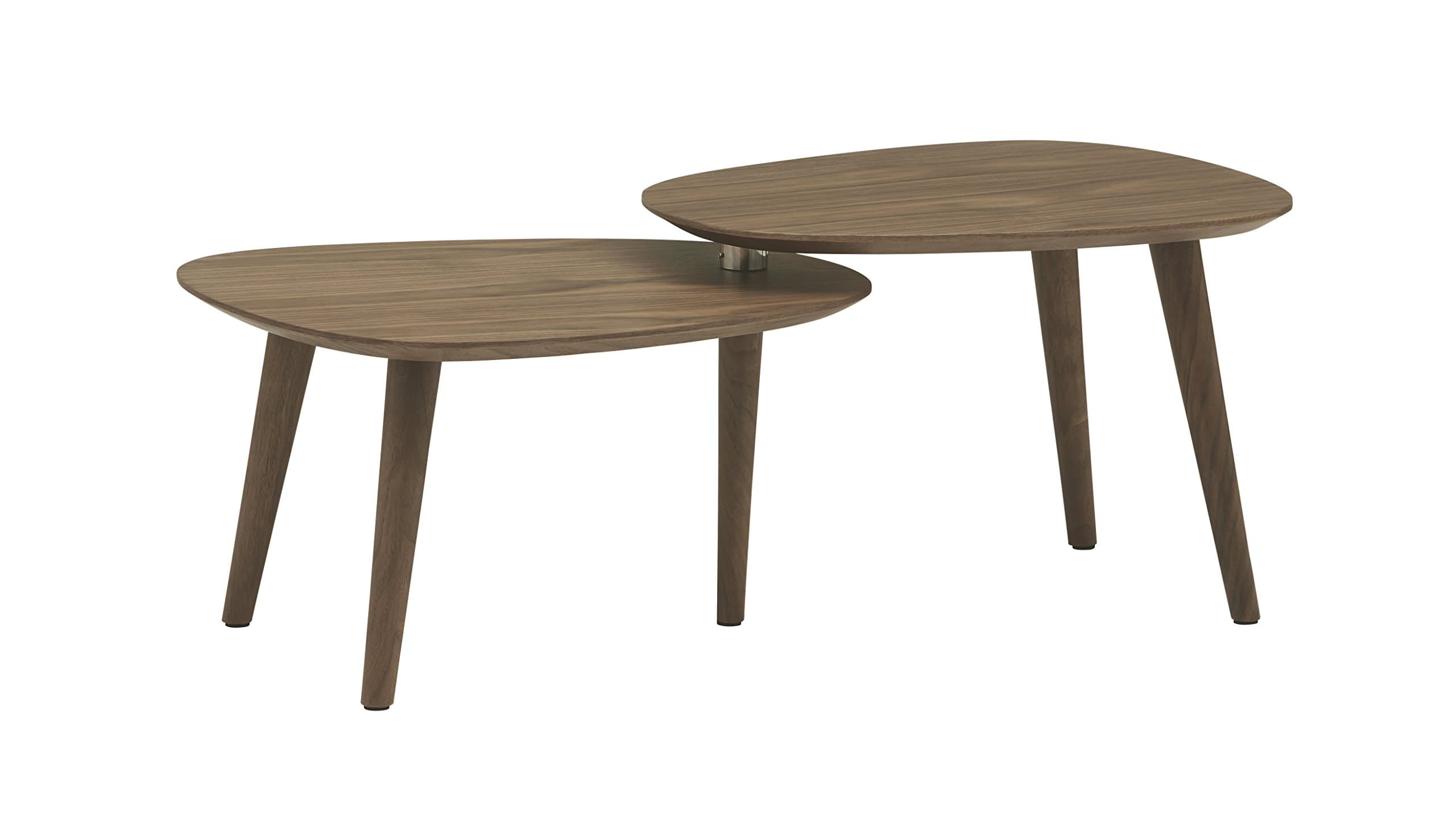 Rivet Allyson Mid-Century Modern Two-Shelf Adjustable Coffee Table, Walnut — Walnut, front three-quarter view