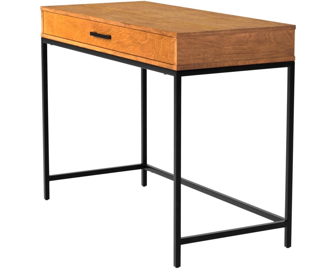 Rivet Avery Industrial Home Office Writing Desk with Metal Base Chestnut Brown Finish — Chestnut, alternate front view