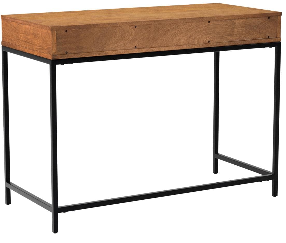 Rivet Avery Industrial Home Office Writing Desk with Metal Base Chestnut Brown Finish — Chestnut, rear view