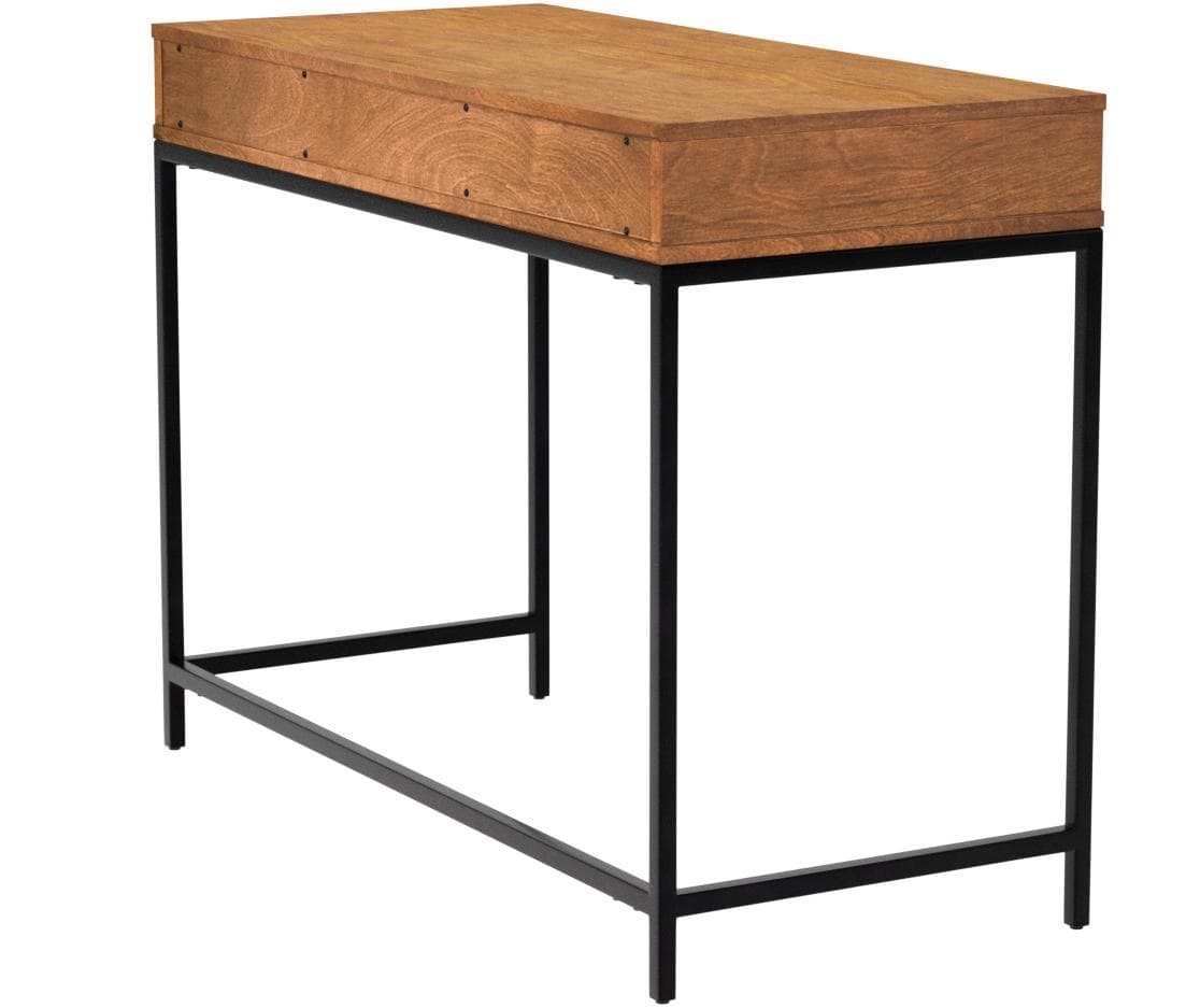 Rivet Avery Industrial Home Office Writing Desk with Metal Base Chestnut Brown Finish — Chestnut, opposite rear view