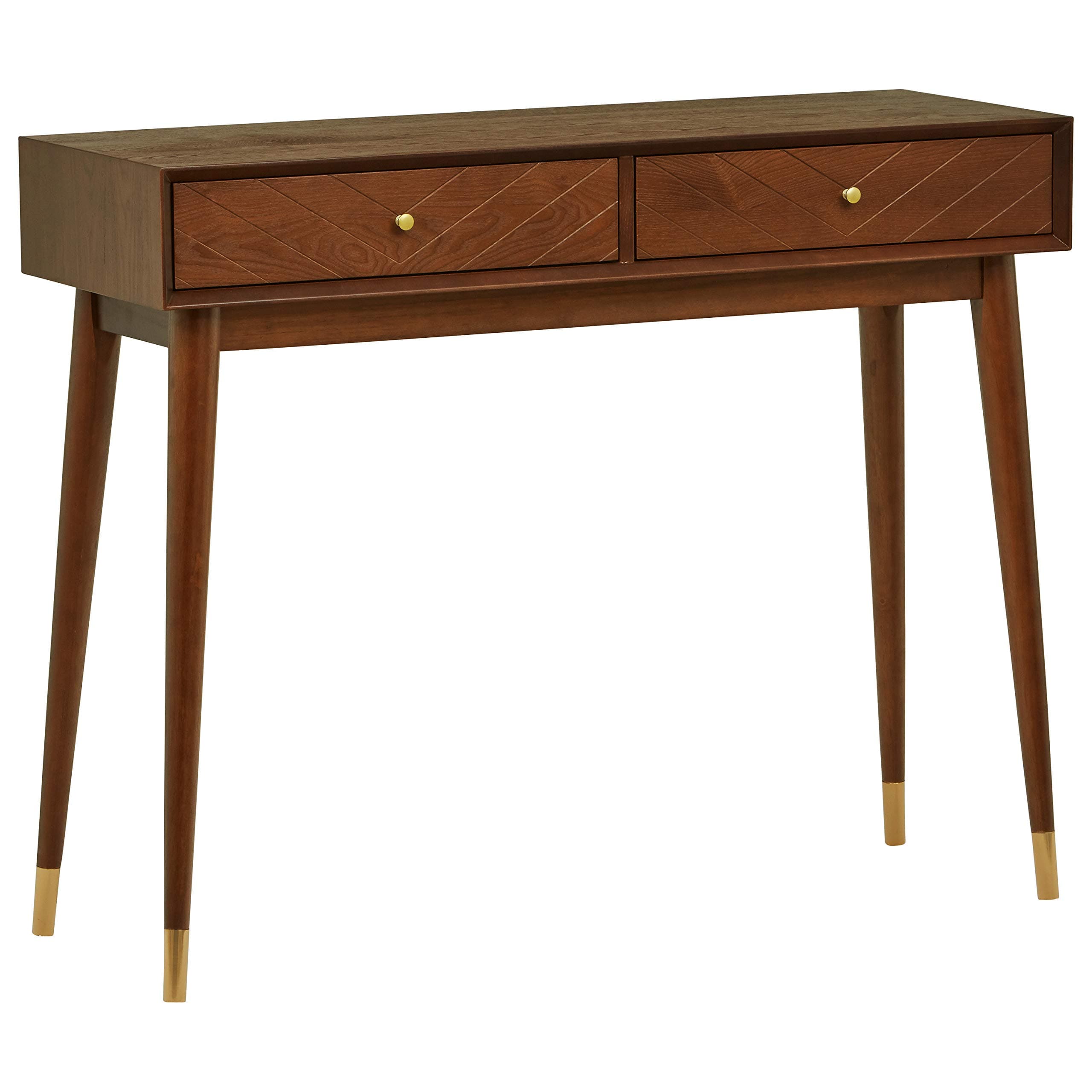Rivet Mid-Century Modern Desk Walnut Stain — Walnut Stain, front three-quarter view