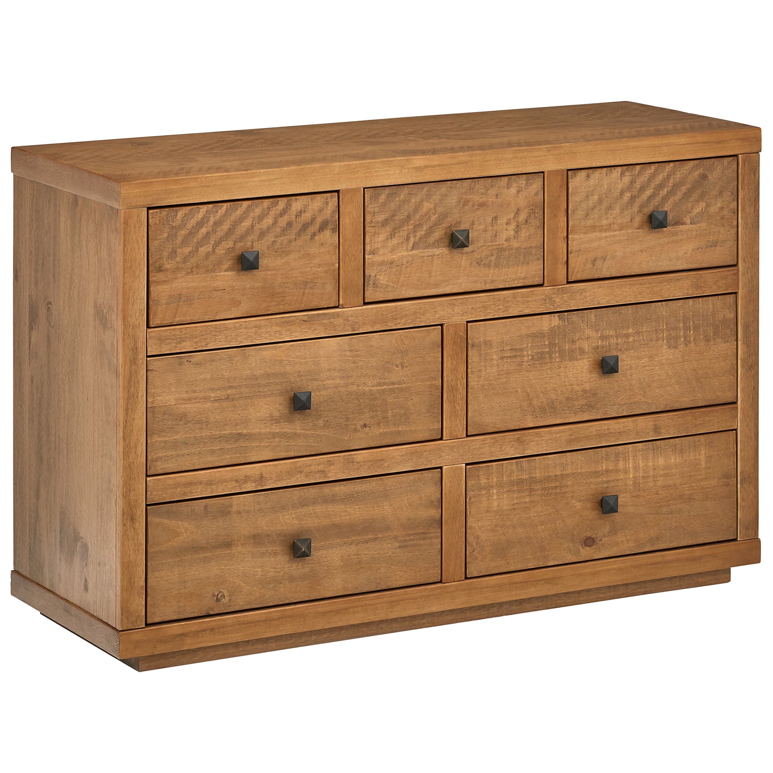 Rivet Eastport Industrial 7-Drawer Wood Dresser Oak Finish — Oak, front three-quarter view