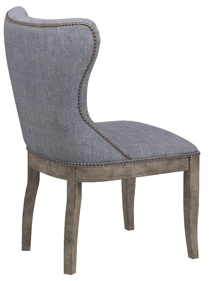 Stone & Beam Kinsley Dining Chair Set of 2, Washed Denim — Washed Denim, opposite rear view; one chair from the two-chair set