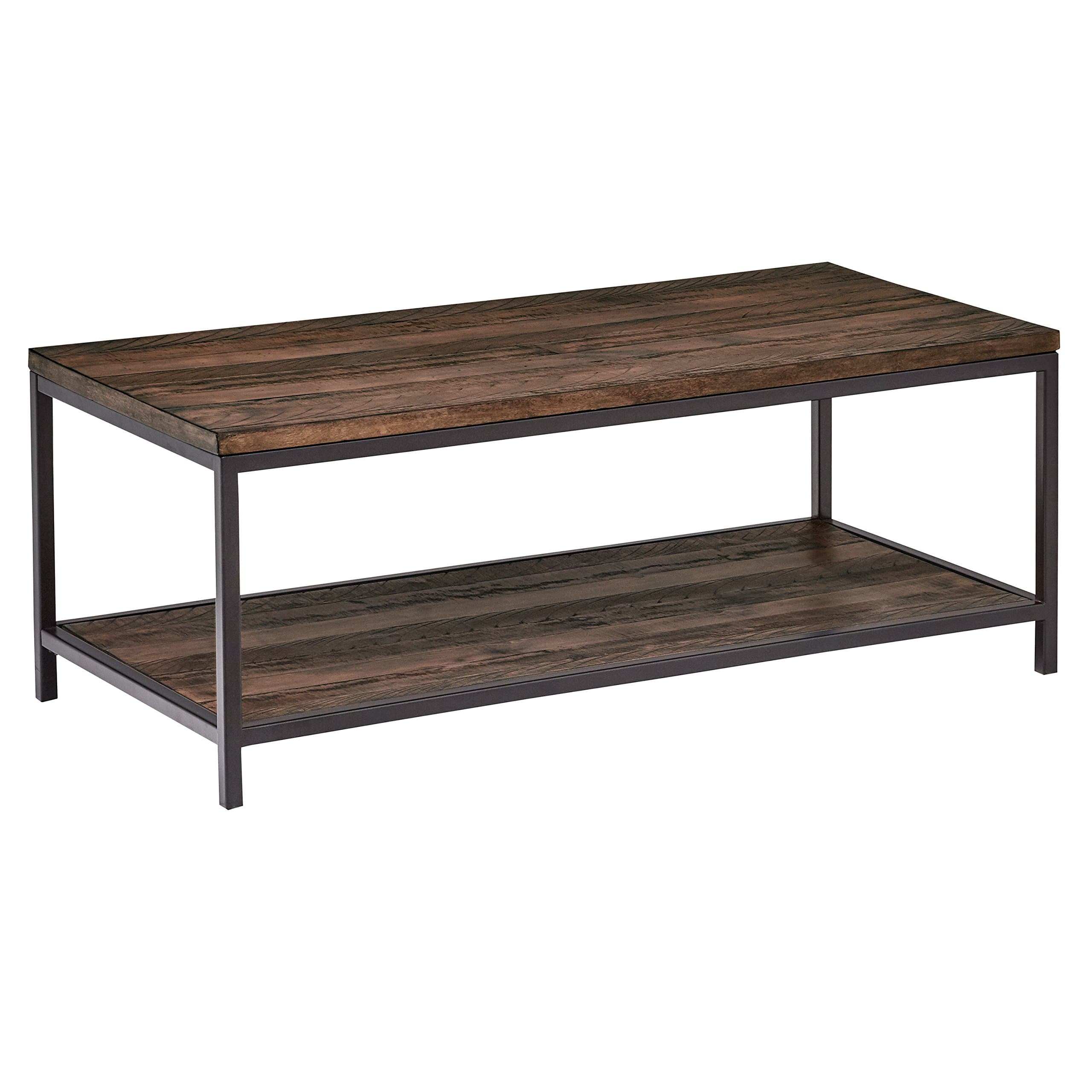 Stone & Beam Larson Industrial Wood & Metal Coffee Table Walnut — Walnut + Metal, front three-quarter view
