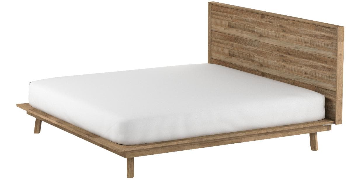 Stone & Beam Rylee Modern Acacia Wood King Bed Gray-Wash Acacia — Gray-Wash Acacia, alternate front view; mattress and bedding shown for styling
