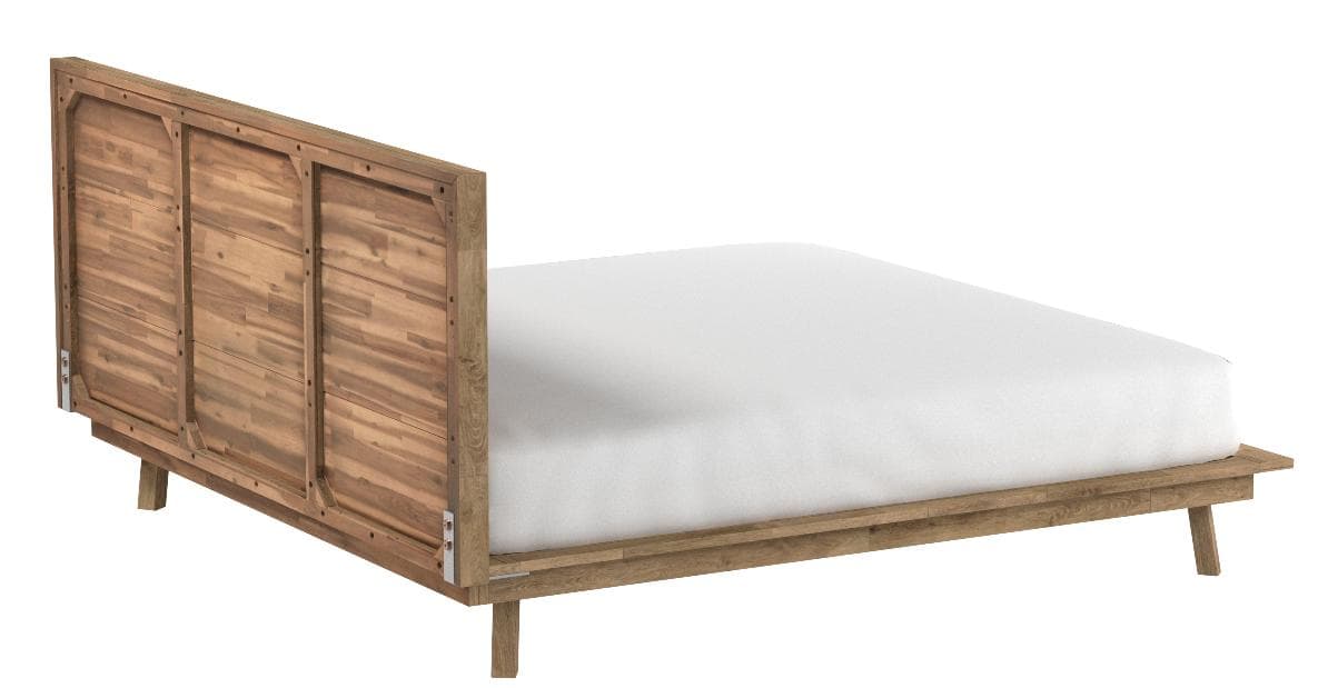 Stone & Beam Rylee Modern Acacia Wood King Bed Gray-Wash Acacia — Gray-Wash Acacia, opposite rear view; mattress and bedding shown for styling