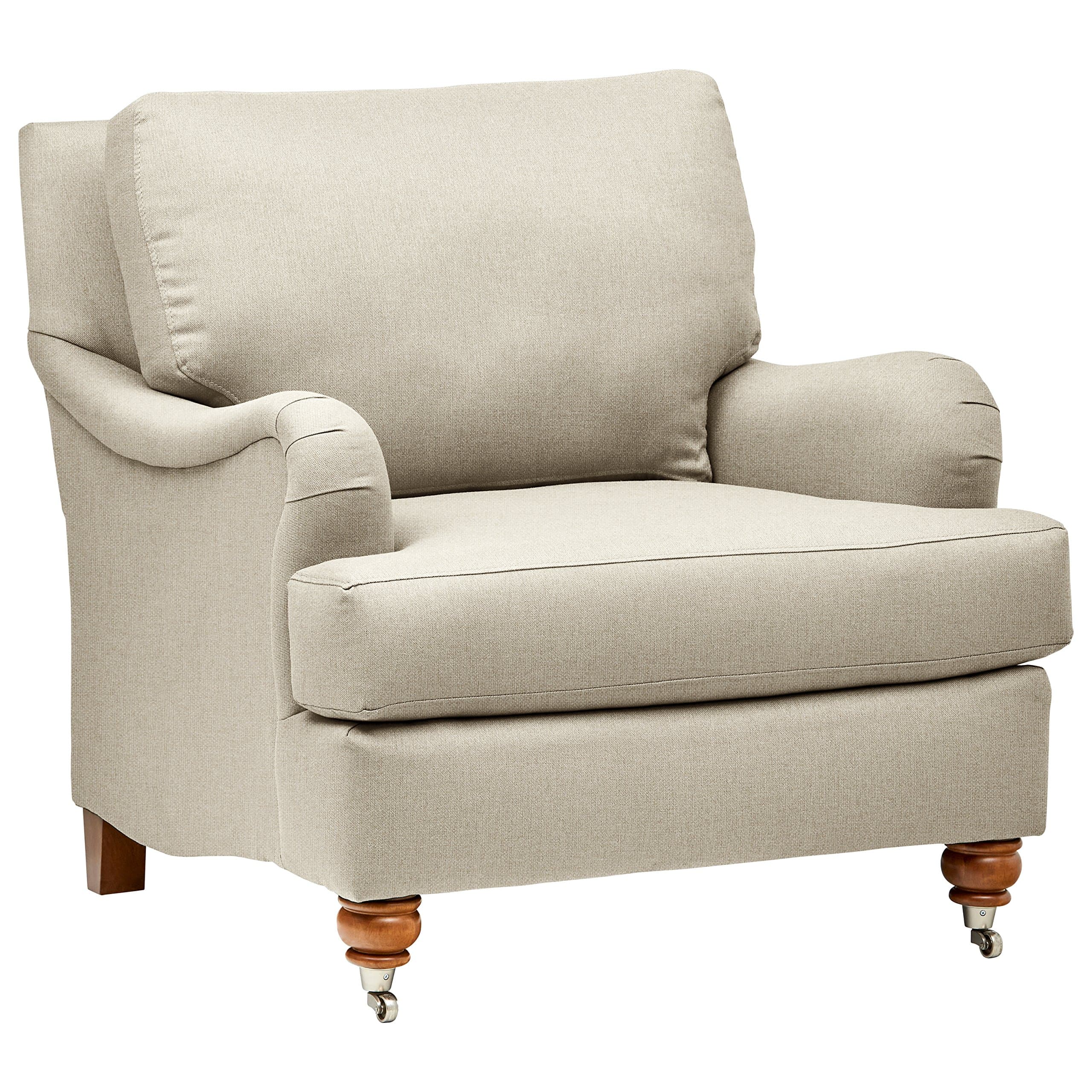 Stone & Beam Brandeberry Farmhouse Charles of London Accent Chair Stone — Stone, front three-quarter view