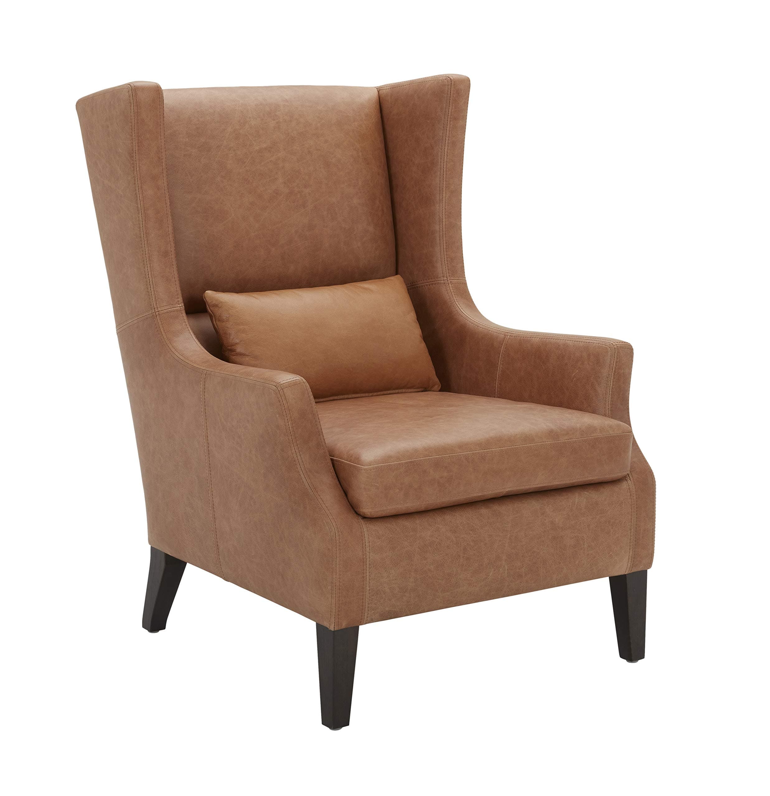 Stone & Beam Wingard Leather Wingback Accent Chair Cognac — Cognac, front three-quarter view