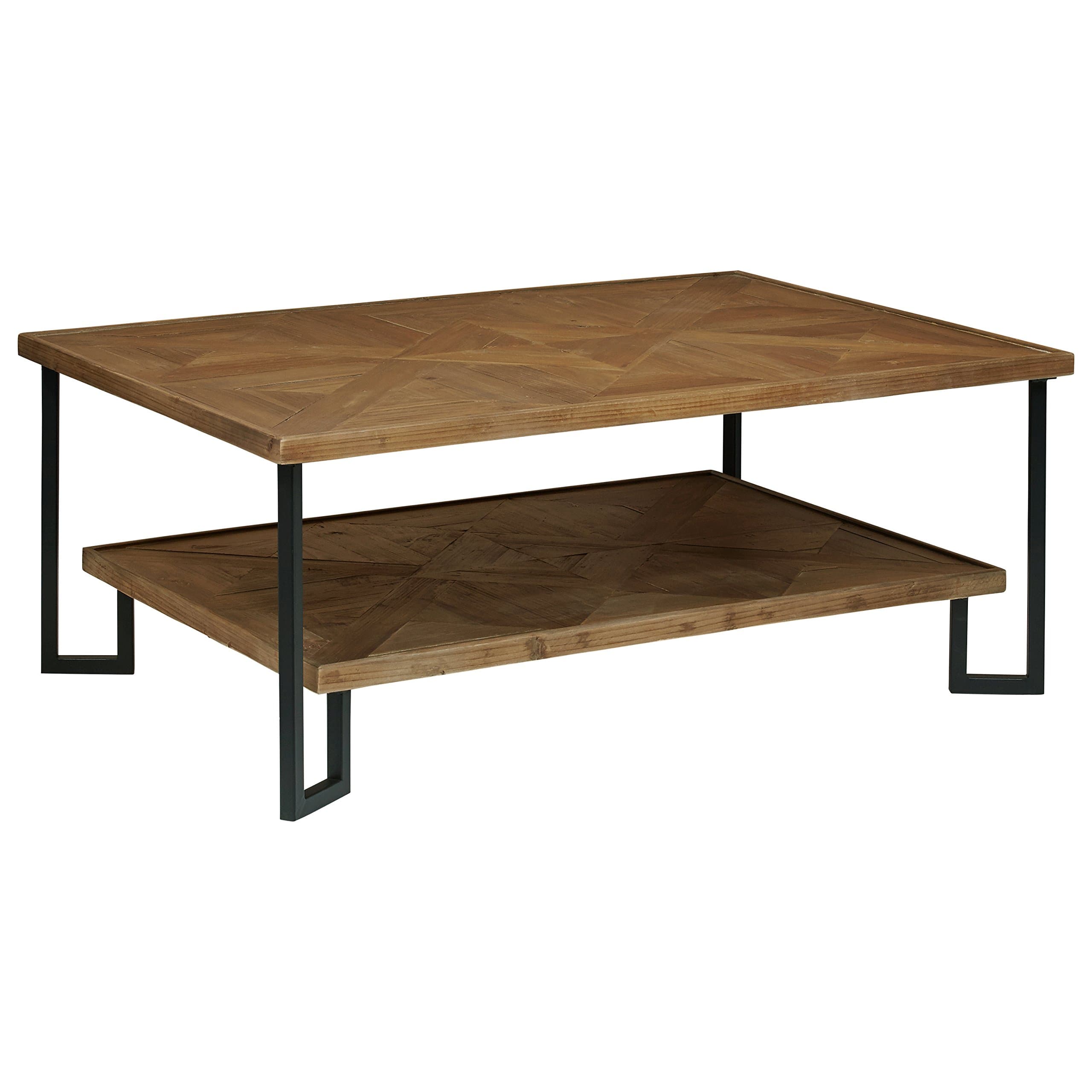 Stone & Beam Bernice Industrial Reclaimed Parquet Wood Coffee Table Natural and Black — Natural/Black, front three-quarter view