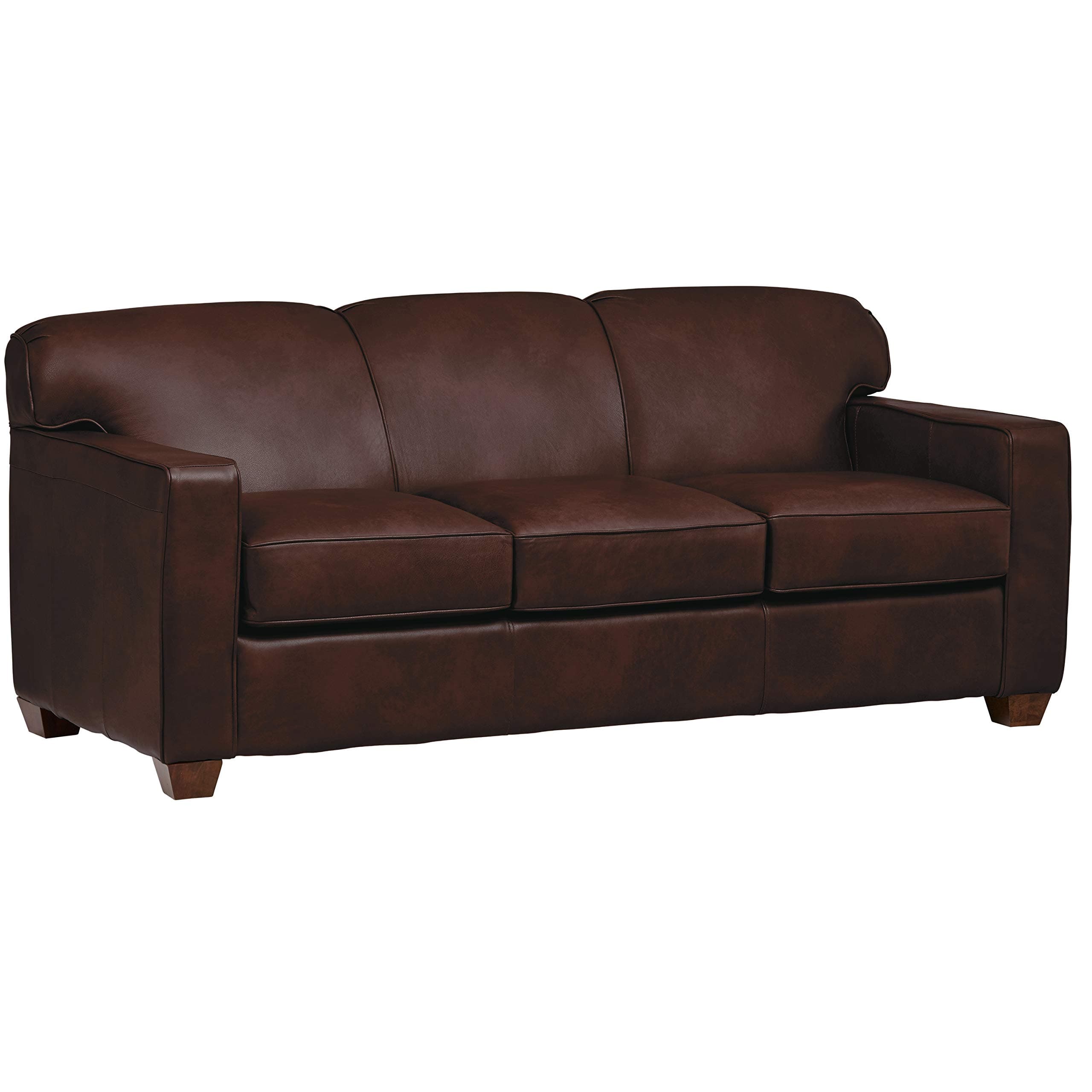 Stone & Beam Fischer Queen-Sized Sleeper Sofa Driftwood Leather — Driftwood, front three-quarter view