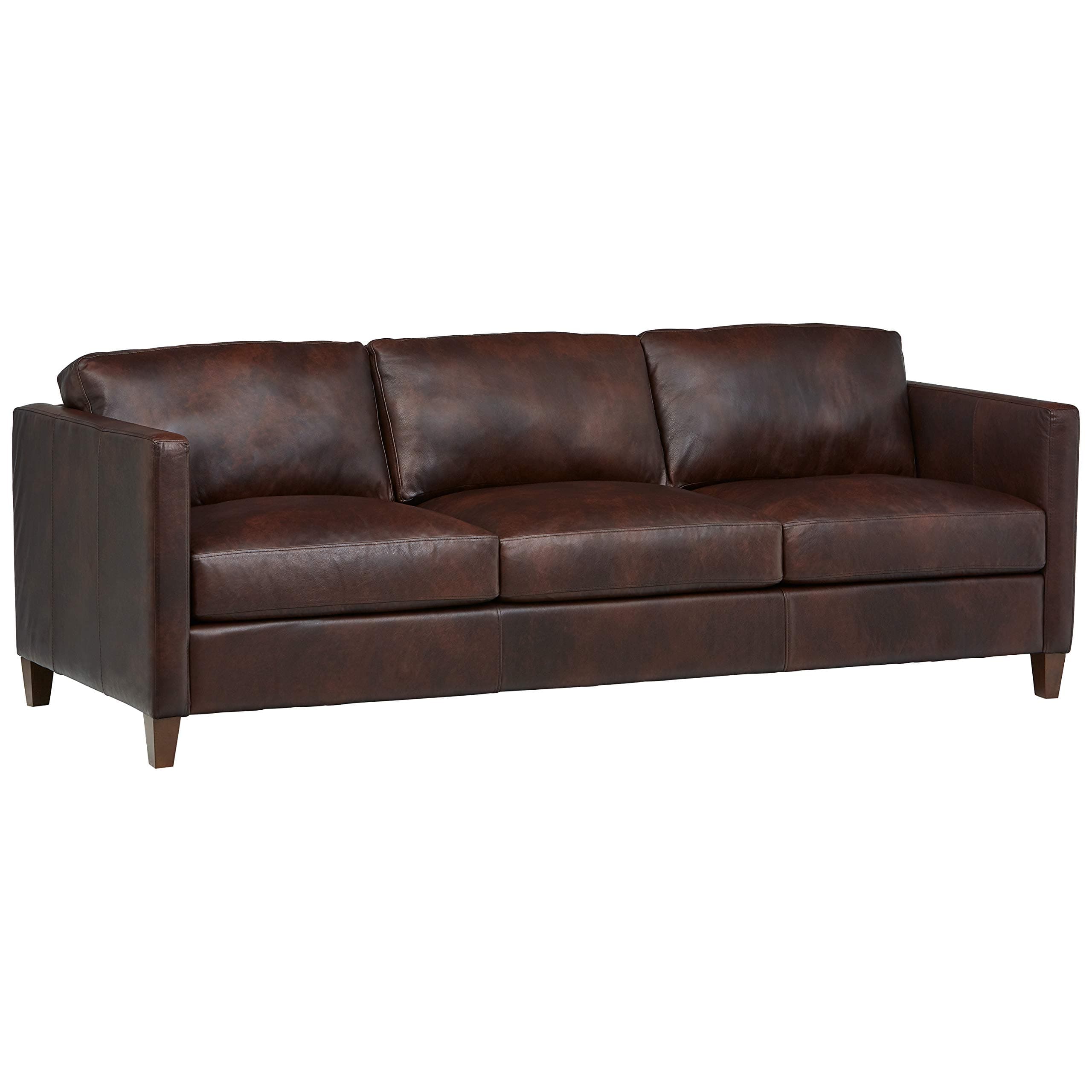 Stone & Beam Andover Sofa Couch Driftwood Leather — Driftwood, front three-quarter view