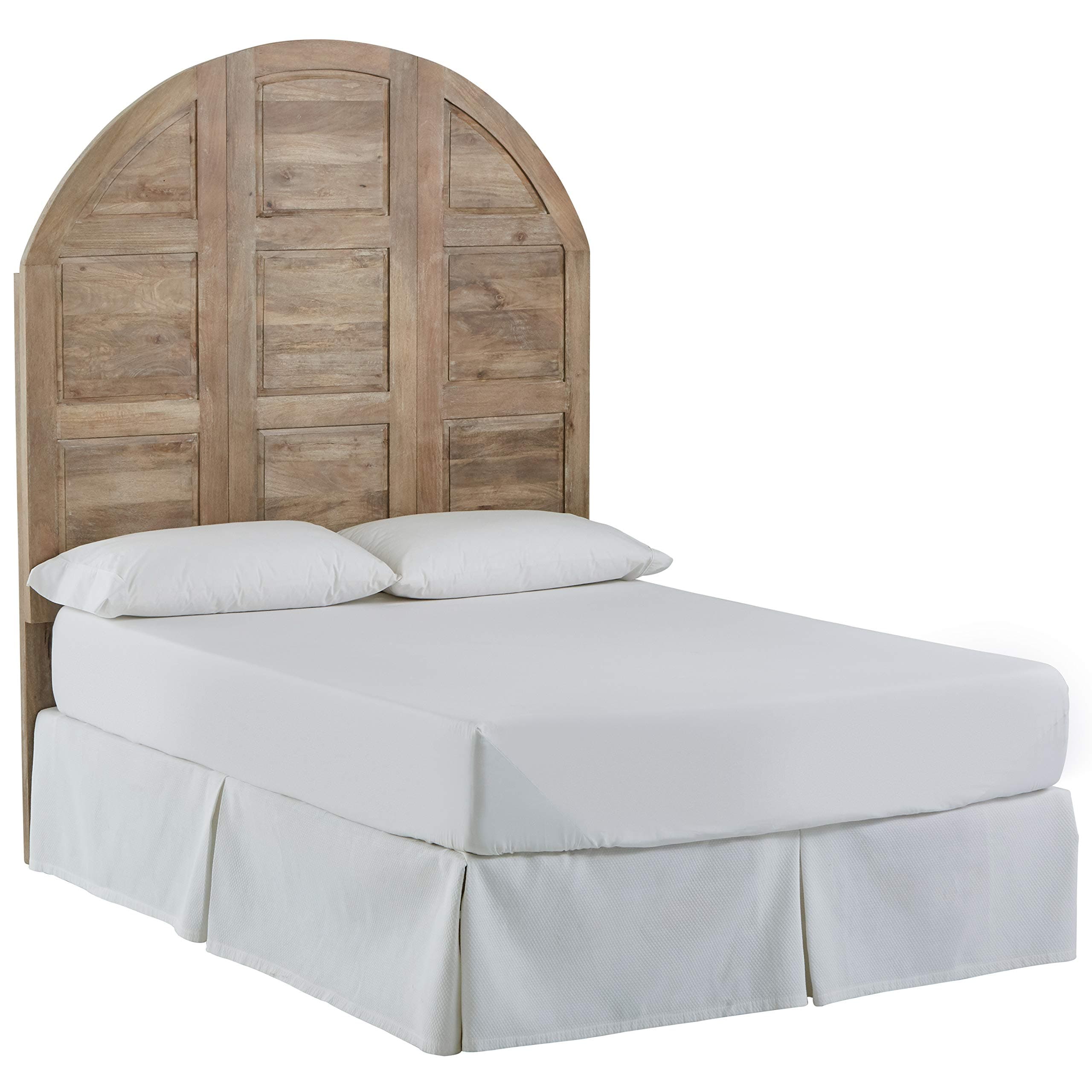 Stone & Beam Arced Rustic King Bed Headboard with Raised Panels - King, 79 Inch, New Whitewash — New Whitewash, front three-quarter view