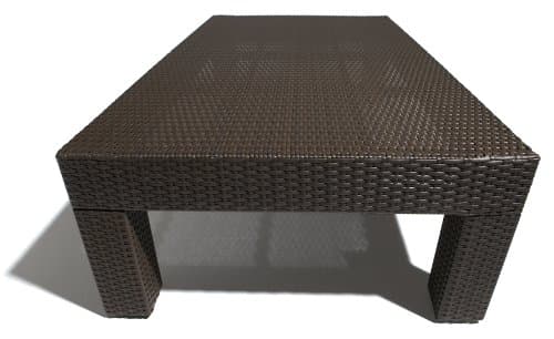 Strathwood Camano All-Weather Wicker Coffee Table — narrow-end view.
