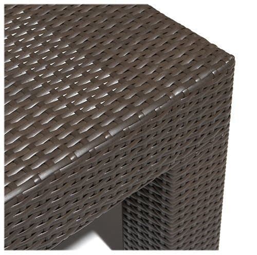 Strathwood Camano All-Weather Wicker Coffee Table — close view of woven tabletop corner.
