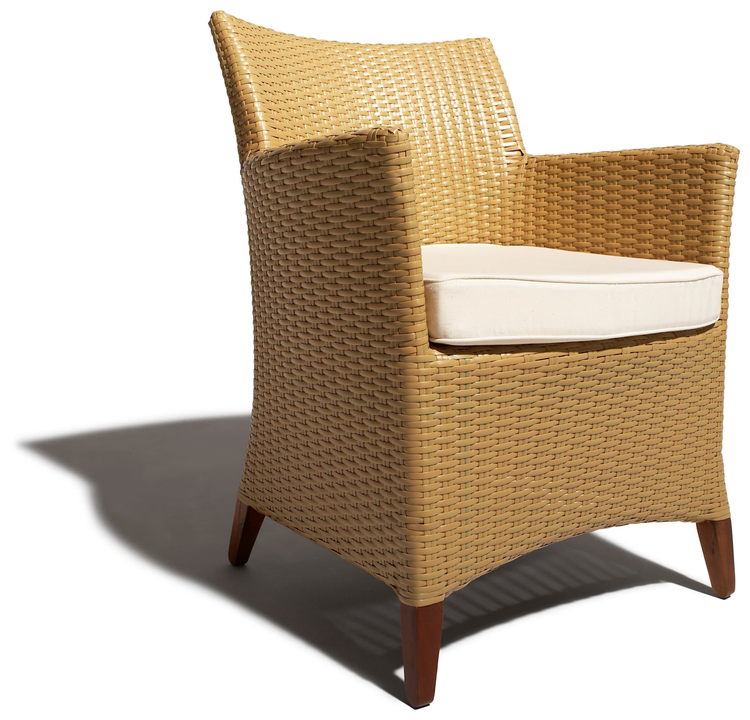 Strathwood Cypress All-Weather Wicker Bistro Chair, Honey — cushioned bistro chair at an angle.