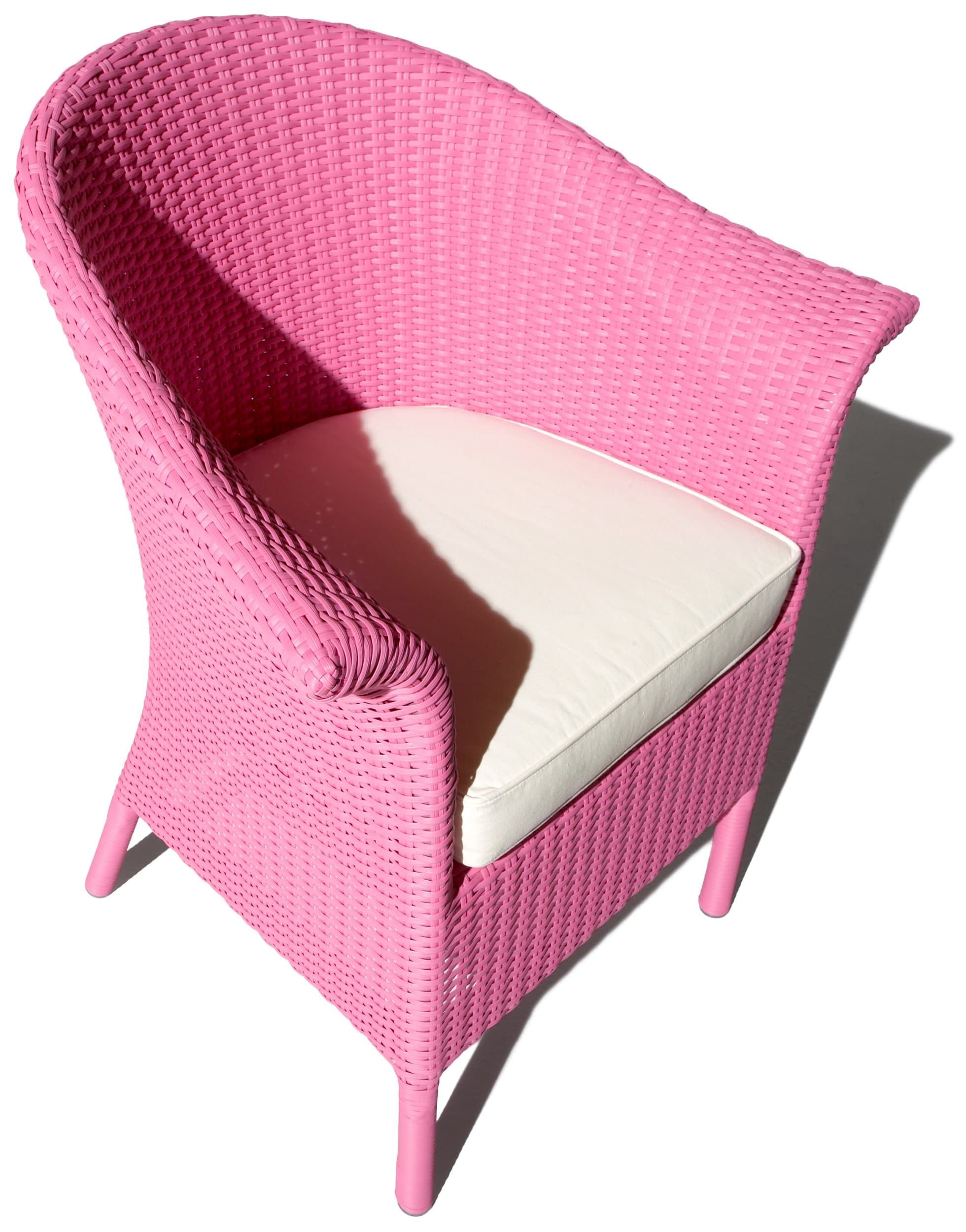 Strathwood All-Weather Wicker Side Chair, Pink — angled view of chair and cushion.