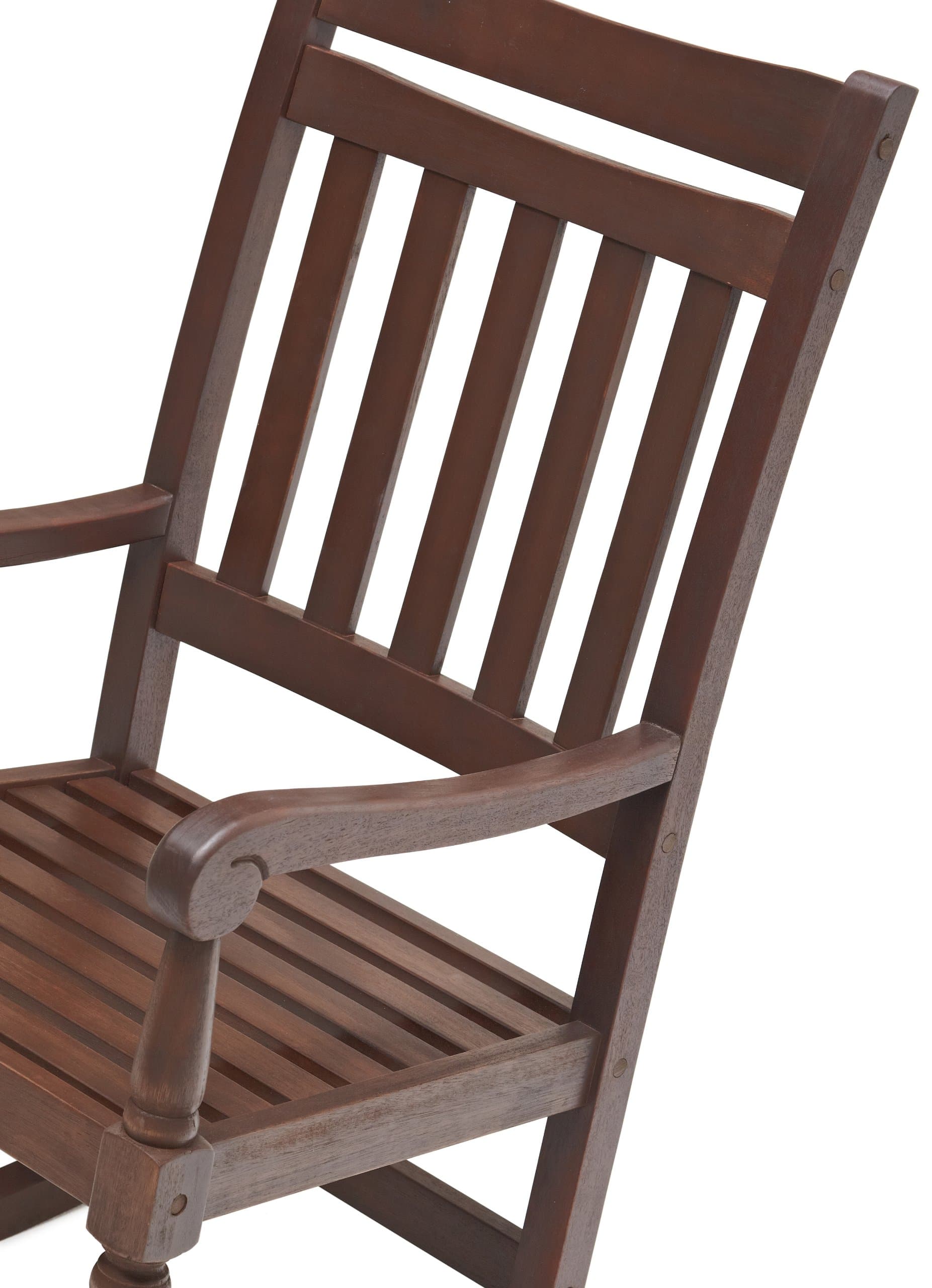 Strathwood Redonda Hardwood Rocking Chair, Dark Brown — back and side view.