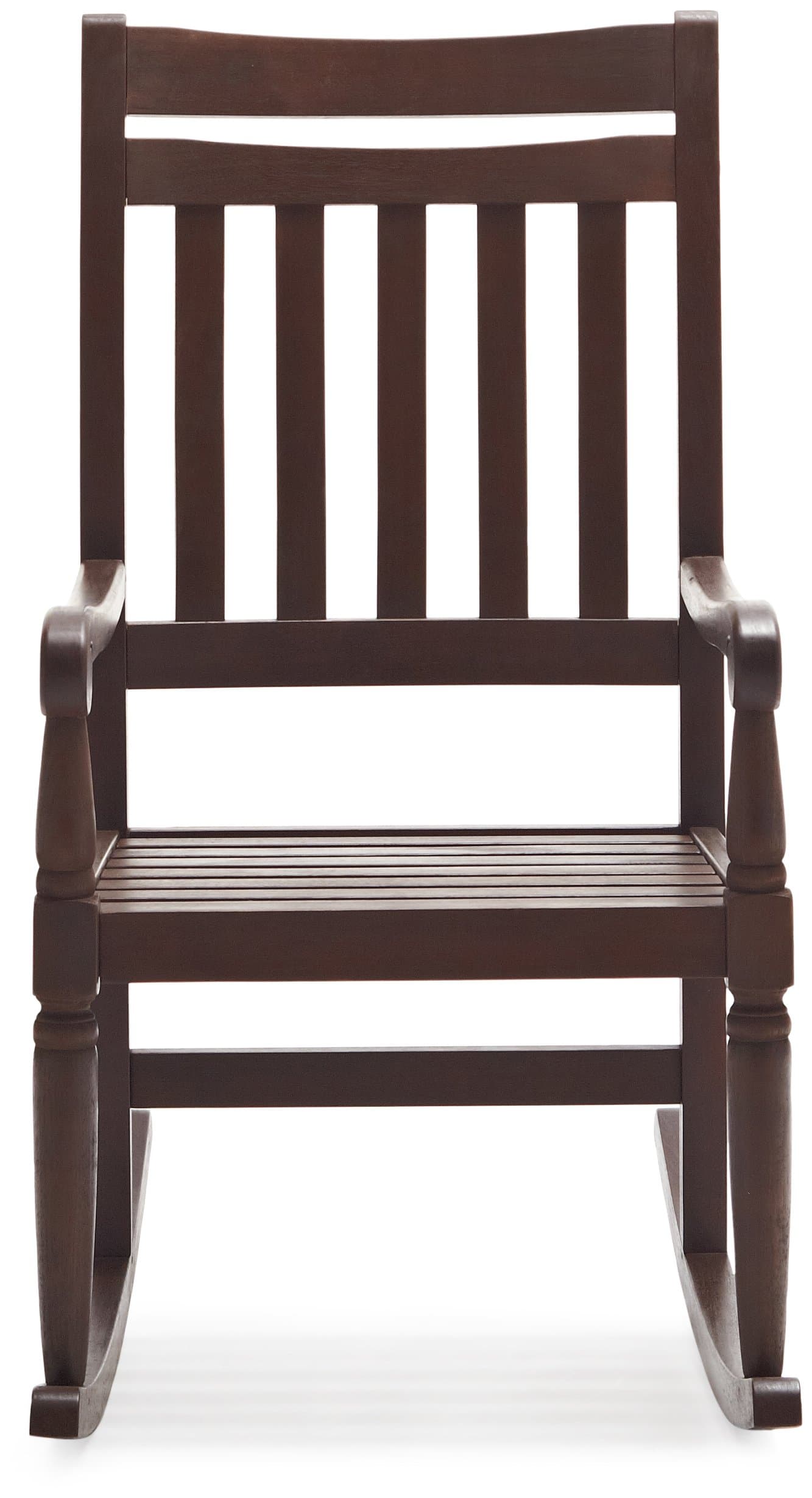 Strathwood Redonda Hardwood Rocking Chair, Dark Brown — straight-on front view.