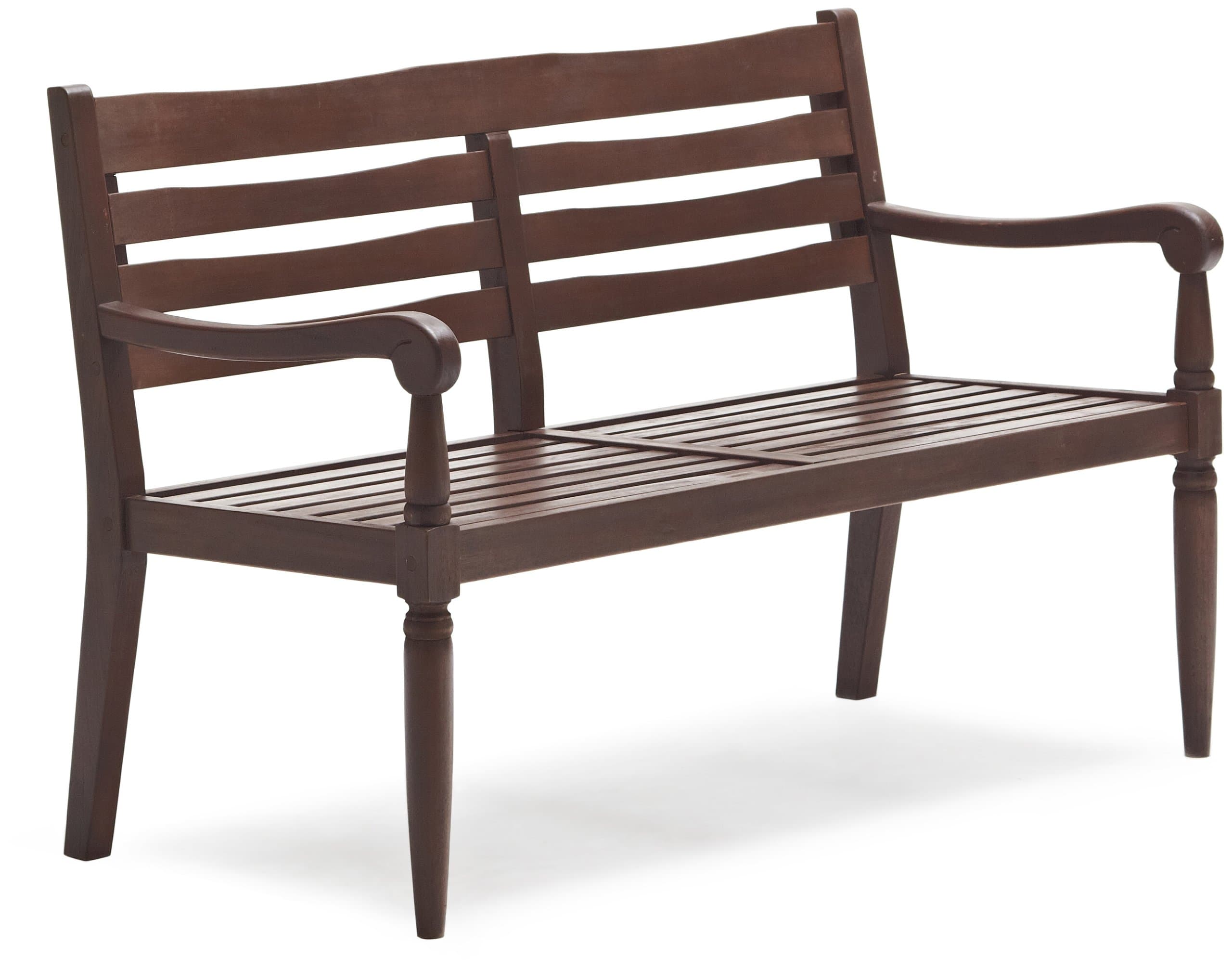 Strathwood Redonda Hardwood 2-Seater Bench, Dark Brown — angled full bench view.